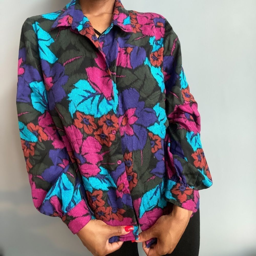 šøVintageĀ 80s Multi Colour Long Sleeve Topšø - Picture 2 of 11